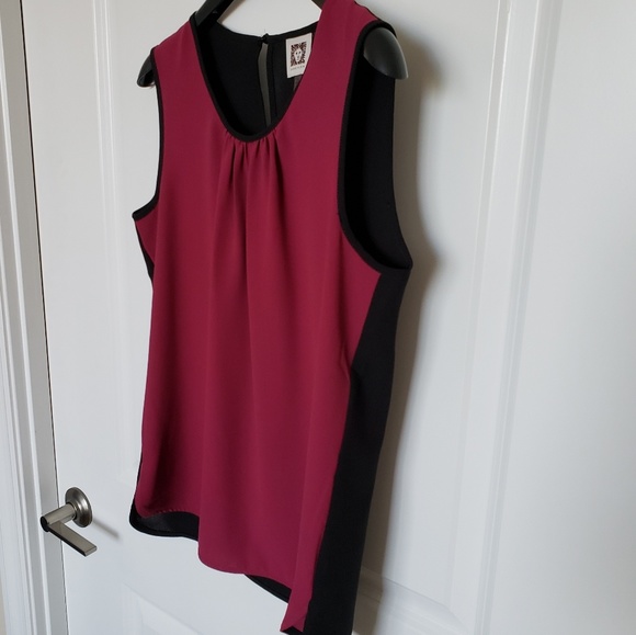Anne Klein Burgundy & Black Pleated Blouse - Picture 4 of 8